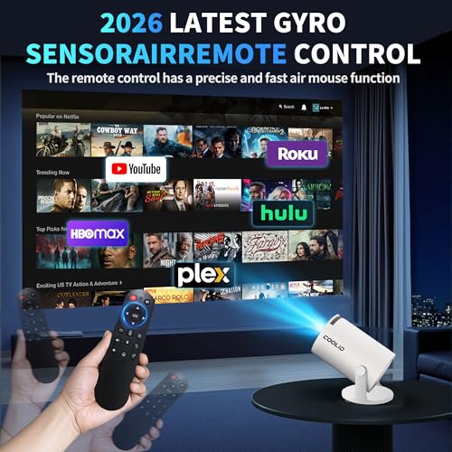 Image of [Built-in Apps & 2026 Upgraded] Mini Projector Support 4K 1080P Auto Keystone 180 Rotatable with WiFi 6 and Bluetooth 5.4, Projector Portable Compatibile with HDMI /TV Stick /Memory Stick /Laptop-White