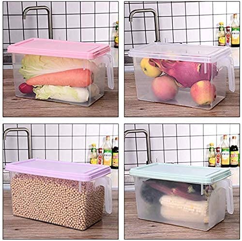 MineSign 4 Contenitori In Plastica Da 8 Litri Con Coperchio, Quadrati Impilabili Con Manico, Organizer Per Frigorifero E Dispensa, Per Alimenti E Oggetti