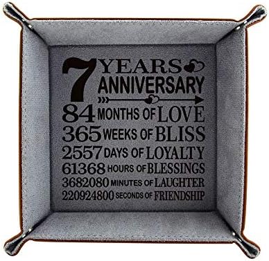 KATE POSH 7th Anniversary Tray, Traditional Wool Wedding Anniversary, Engraved Wool Organization Jewelry Tray for Husband, Wife, Boyfriend, Girlfriend