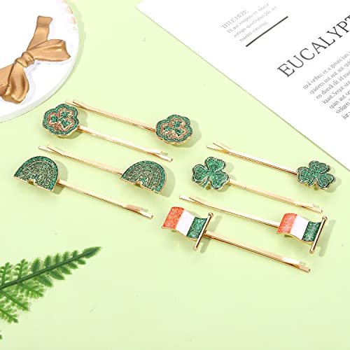 8/12Pcs St.patrick's Day Hair Clips For Women Glitter Shamrock Hat Lucky Leaf Hairpins St.patrick's Day Hair Accessories Irish Holiday Party Favors #TOP1
