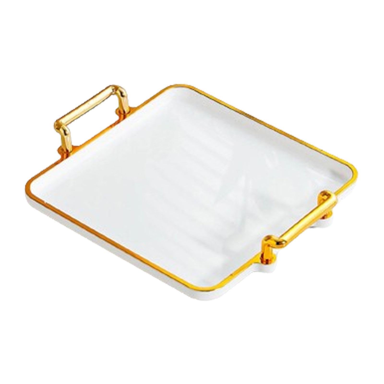 YIXANNX Rectangular Food Tray With Stylish Gold Handles Entertaining Elegant Storage Solution For Living Room Decor Serving Tray With Gold Handles Cosmetic, White, 22x18.5x3.5cm