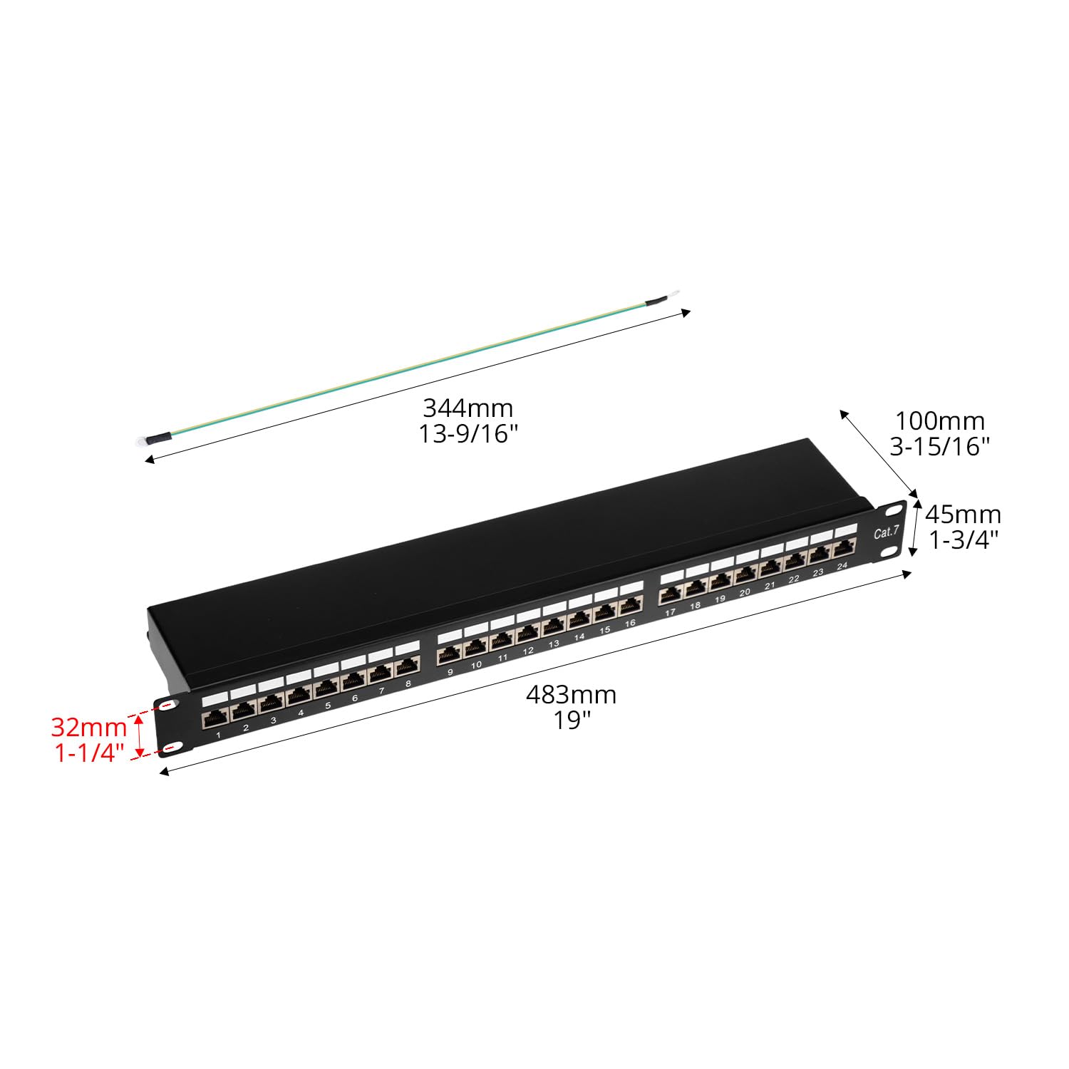 QWORK® Pannello patch CAT7 24 porte 19 pollici 1HE, Schermato da 10Gbps - Pannello patch professionale RJ45 STP compatibile Cat6a Cat6
