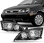 AKKON - For 2005-2007 Ford Focus Left Driver + Right Passenger Replacement Black Head Lights Assembly Set Pair