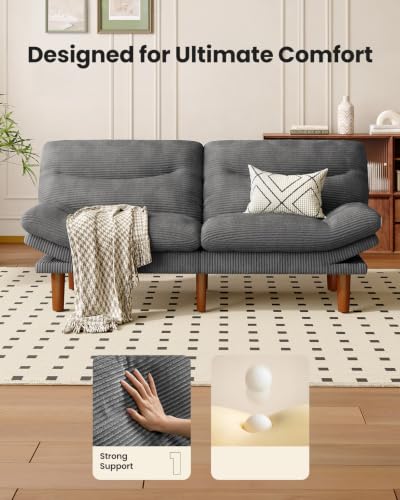 Image of Amada Convertible Corduroy Futon Sofa Bed, 75 inch, Dark Grey
