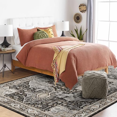 RUUGME Washable 5x7 Area Rugs - Large Rugs for Living Room Stain Resistant Carpet Vintage Rugs for Bedroom with Non Slip Backing Home Decor Floor Decoration Mat (5x7 Black)
