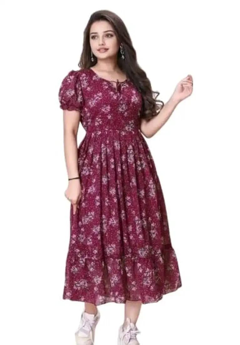 Women Floral Printed Maxi Dress Stylish Long Western Dress for Girls Casual Party Fashion Look-image-25