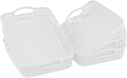 Miniatura 2 de Sandmovie Bandeja de almacenamiento tejida de plástico con asas, color blanco, 6 paquetes