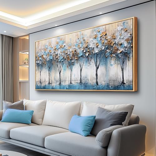 Lapremoly Abstract Wall Decor For Living Room Wall Art For Bedroom Modern Office Wall Decorations Trees Pictures Artwork Blue Wall Painting Canvas Art Prints Kitchen Home Decor Wood Framed 20x40 In