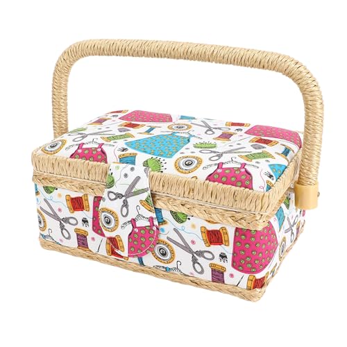 Vintage Sewing Basket Sewing Basket Fabric Large Vintage Organizer Crafting Tools Supplies Kit Storage Box Model C