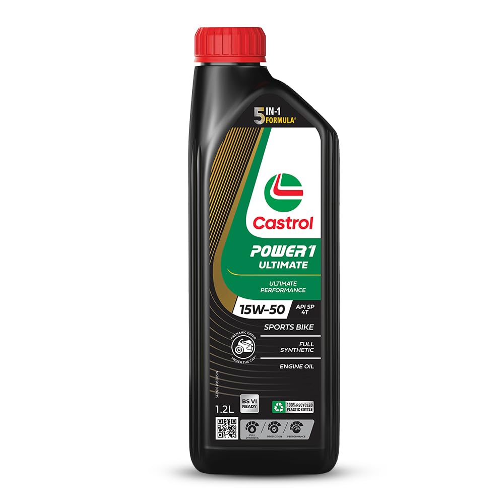 Castrol POWER1 Ultimate 4T 15W-50 Full Synth Engine Oil for Sportsbike 1.2L | 5-in-1 Formula | Enduring Performance | Smooth Power Delivery | API SP & JASO MA2 Certified