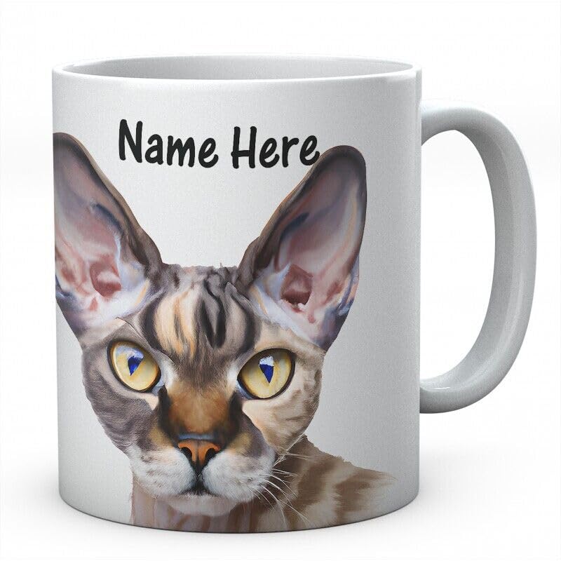 uniqx Personalised Watercolour Devon Rex Cat Face Mug Printed Coffee and Tea Ceramic Mug- 11OZ Ceramic Coffee Mug 7013