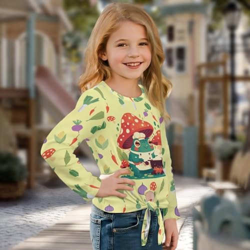 Girls Casual Tops Long Sleeve Comfy Crewneck Pullover Shirts Tops with Tie Hem Stretch Blouses 5-12 Years3