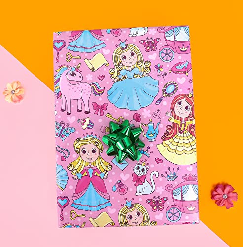 U'cover Princess Birthday Wrapping Paper For Girls Kids Baby Shower Women Girlfriend Daughter Pink Gift Wrapping Paper Lovely Princess Castle Theme For Holiday Party Favors Wedding Graduation Gift Wrap Paper 10Folded Sheet #TOP7
