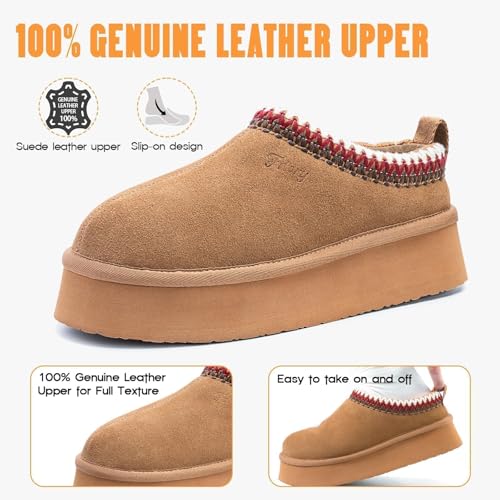 FITORY Womens Platform Slippers, Suede Ankle Boots with Fleece-lined for Indoor Outdoors Size 6-113