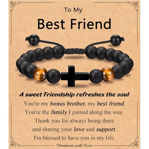 Leyung Friends Gifts for Men, Male Friends Cross Bracelet Gifts for Guys Best Friends Teen...