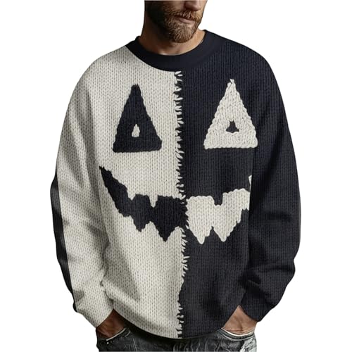 Pull en tricot citrouille homme avec motif cousu sweat gris Halloween Z01