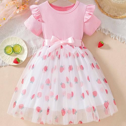 Girls Casual Tulle Tutu Dress Baby Toddler Ruffle Short Sleeves Crewneck Bow Princess Party Dresses2