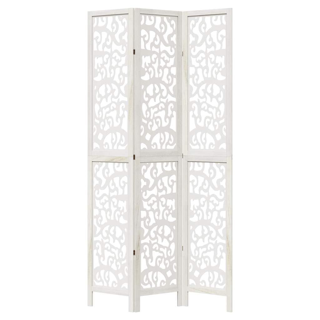 Paravento pieghevole in legno massiccio di paulownia, 3 pezzi, bianco, 105-110 x 220 cm, parete spagnola come protezione dagli sguardi indiscreti e divisorio per camera da letto, soggiorno e