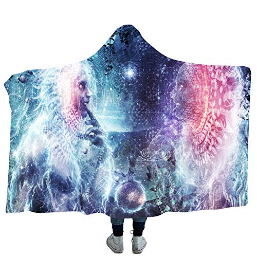 DOTBUY Hooded Blanket 3D Print, Super Soft Adult 150 x 200cm / 130x 150cm Child Autumn Winter Sofa Lazy Wearable Throw Sofa Nap Blanket With Hood (130 x 150cm, Two people)