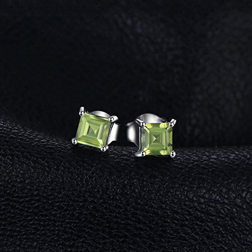 Jewelrypalace Square 0.7Ct Natural Peridot Stud Earrings For Women, Green Solitaire Natural Gemstone 925 Sterling Silver 14K White Gold Plated Earrings For Girls, Anniversary Earrings For Her #TOP4