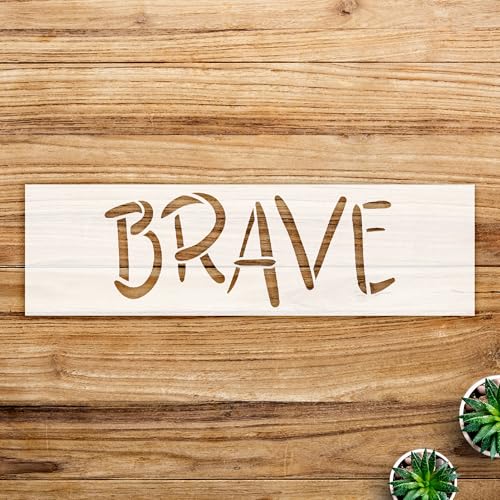 Brave Word Stencil for Home Decor and Craft Projects, Reusable Mylar Template for Wood Signs and Inspirational Quotes - Size A2 (23.4