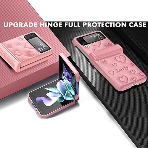 Viaotaily For Samsung Flip 3 Case With Magnetic Hinge Protection, Military-Grade Drop Protective Case Built-In Lens Protector, Support Wireless Charging Leather Cover For Galaxy Flip 3(Hinge Pink) #TOP1