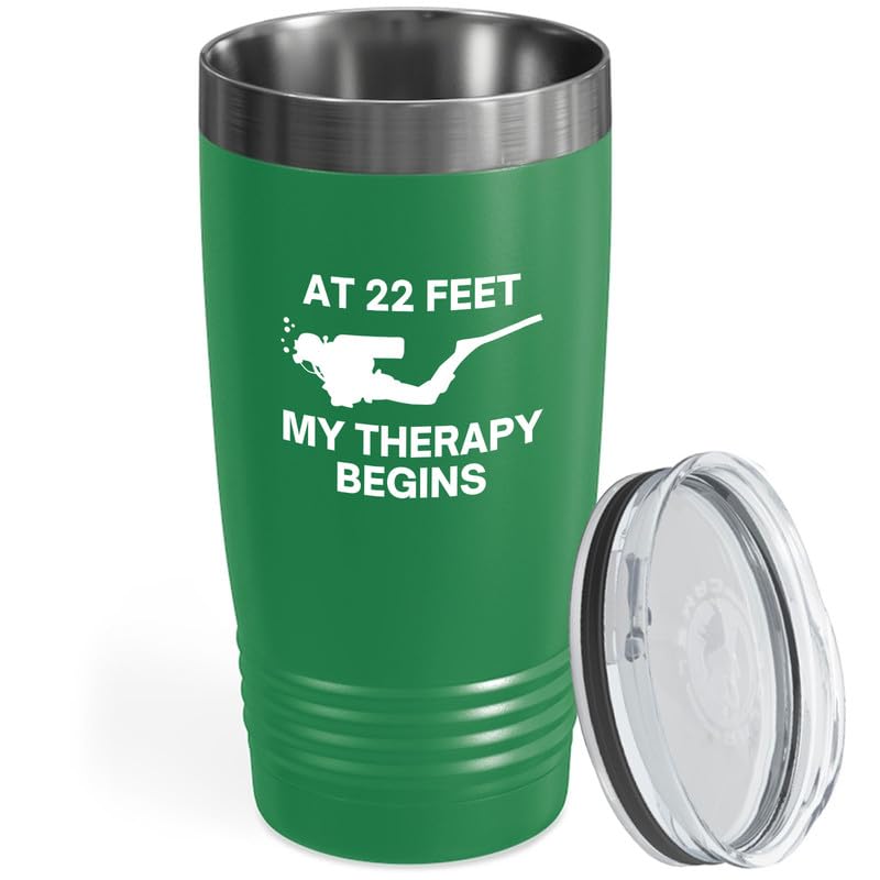 Flairy Land Scuba Diving Tumbler 20oz Green -My Therapy A - Scuba Diver Instructor Snorkeler Free Diving Swimmer
