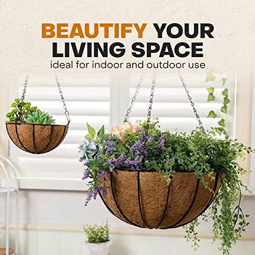 Emerging Green – Hanging Baskets For Plants, Outdoor And Indoor Hanging Planters With Coco Liners, Rust-Resistant Metal Hanging Baskets With Detachable Chains And Hooks, Set Of 3 #TOP2