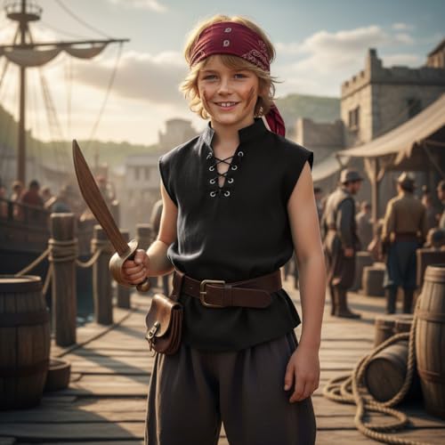 Disfraz medieval vikingo pirata para niños 13-14 años miniatura 7