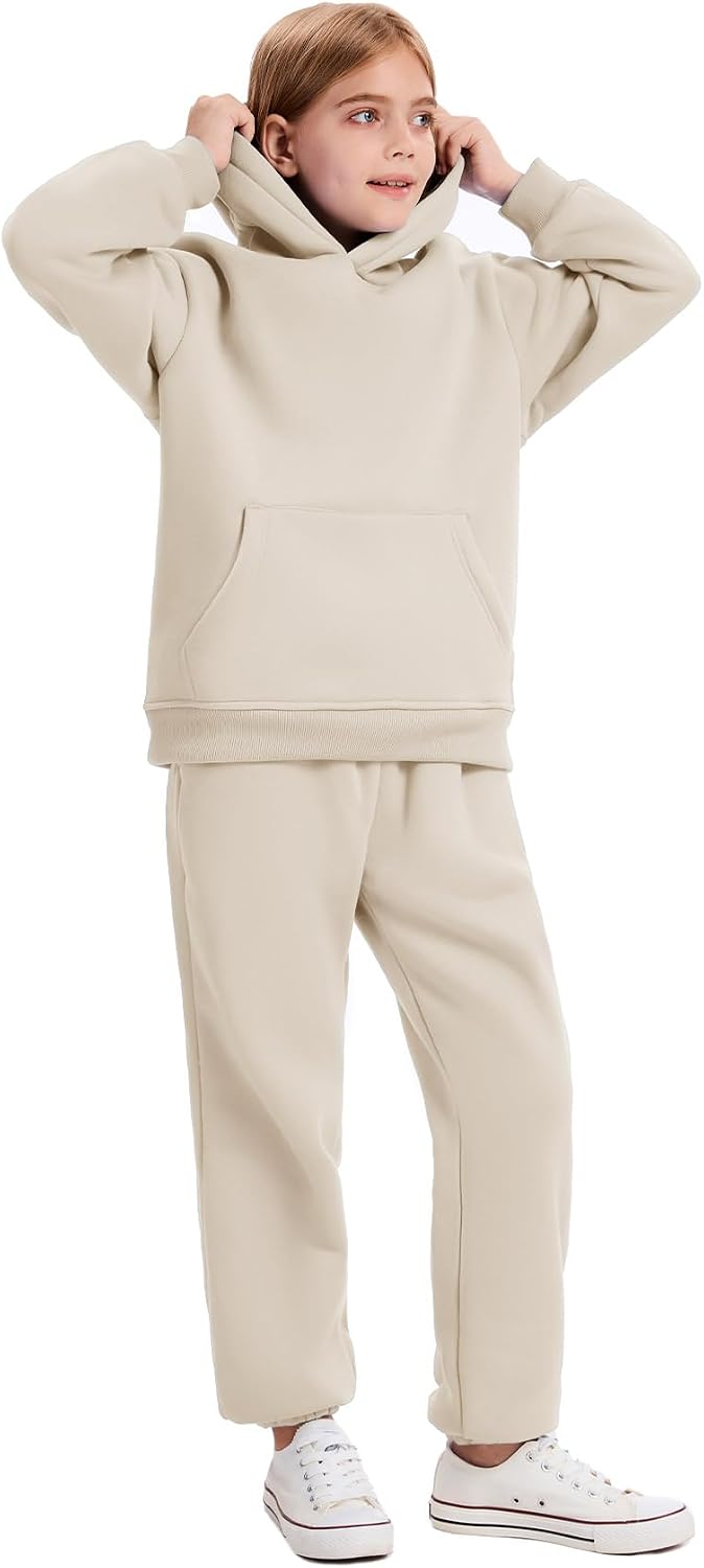 Flygo Girls Boys Fleece 2 Piece Outfits Pants Set Hoodies Sweatshirt and Jogger Sweatpants
