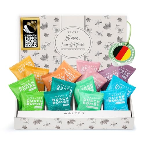 WALTZ 7 Set Bombes de Douche, 16 Sachet, 8 Senteurs, Aromatherapie, Calmant, Revigorant et Relaxant, Idee Cadeau Homme, Femme, Maman, Papa, Grand Mere, Coffret Beaute