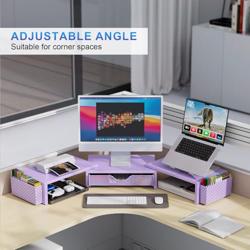 gianotter Dual Monitor Stand Riser, Desk Organizer With Drawer and 2 Pen Holders, Desk Organizers and Accessories, Purple Office Decor (Purple) - Image 4