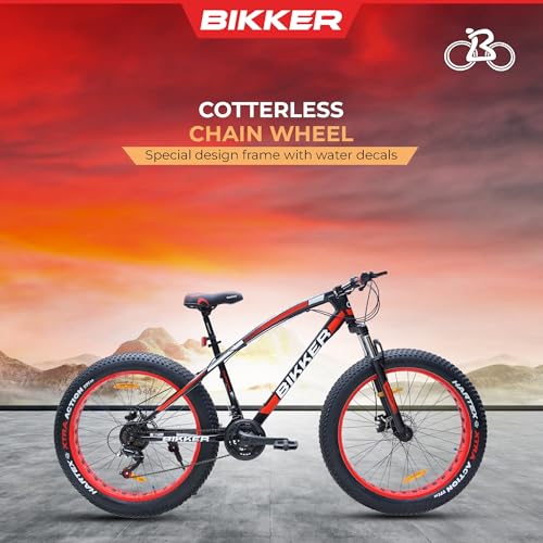 Image of Fat Tyre Cycle For Men With Dual Disc Brake, Front Steel Suspension, Multi Speed Unisex Cycle (12+ Years) I Frame Size: 18 inch| 85% Assembled Easy Self-Assembly (Red) (Black-Red), Road Bike