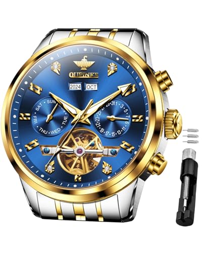 Image of OUPINKE Men's Automatic Watch 44mm Big Dial,Luxury Mechanical Wristwatch,Sapphire Crystal Glass,50M Waterproof, Tungsten Steel with Date Display