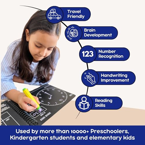Image of Berrybee 6-in-1 Montessori-Inspired Pre-Writing Board | Board for Number System, Time, Fractions, Operations | Reusable Handwriting Practice for Kids Age 2-6 | Educational & Durable (Maths Level 2)
