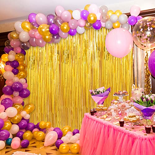 Image of Crosize 4 Pack 3.3 x 9.9 ft Gold Foil Fringe Curtains Party Decorations, Gold Tinsel Curtain Backdrop for Parties, Door Streamers, Glitter Streamer Fringe Backdrop for Birthday Decoration