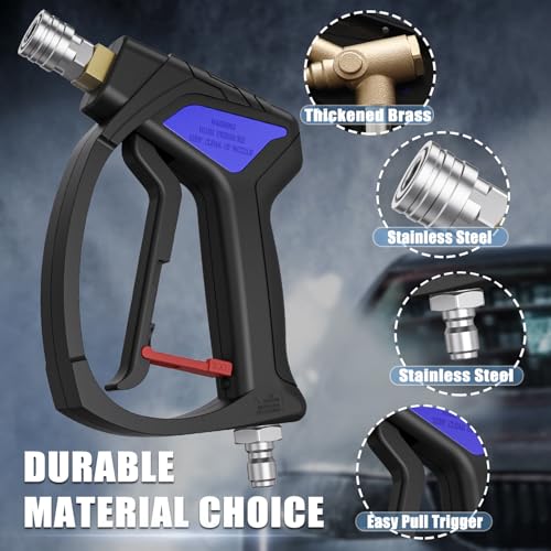 TUTULUCK® Short Pressure Washer Gun - Small Power Washer Handle with 3/8" Smooth Swivel,1/4" Quick Connector Coupler,Fully Compatible with Car Wash Foam Cannon, M22-14mm/M22-15mm Hoses
