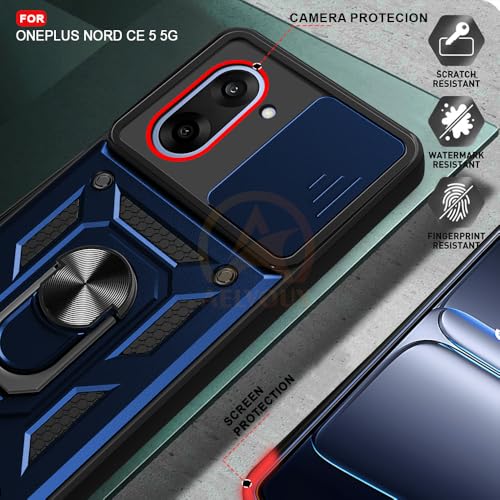 Image of Armor Bumper Back Cover Case for OnePlus Nord CE 5 5G | Rotating Camera Cover, Ring Holder & Kickstand | Heavy Duty & 360 Degree Protection OnePlus Nord CE 5 5G Back Cover (Blue)