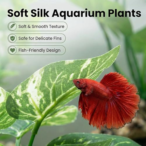 Image of 10 Pack Silk Aquarium Plants Fish Tank Decorations - Fin-Safe Soft Fish Tank Plants Large Aquarium Decor for 5-40 Gallon Betta, Goldfish Bowl & Reptiles Tanks Accessories