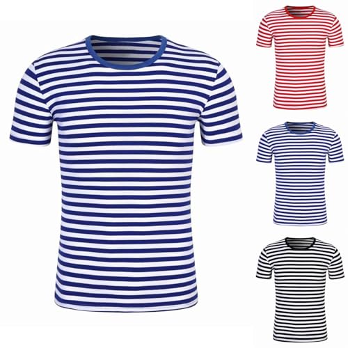 Costume de carnaval pour homme - Unisexe - T-shirt à rayures rouge et blanc - Col rond - Manches courtes - T-shirt rayé en coton - Pour homme et femme -...
