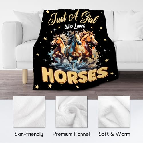 Horse Blanket - 50x60 Inches Cute Throw Blanket for Kids - Black Soft Fuzzy Blankets for Couch & Office