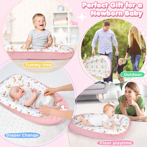 Image of KISS GOLD Baby Lounger - Breathable Soft Cotton Cover Baby Lounger Nest, Babies Essentials Gifts, Portable Lounger for Baby Tummy Time Floor Playing Seated Support for Home and Travel