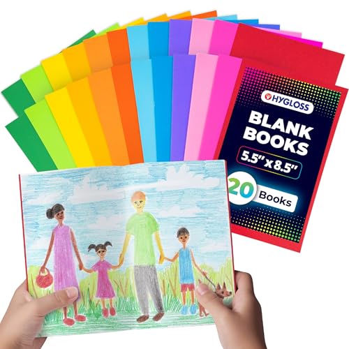 Hygloss Blank Books - Bulk 20 Pack – 5.5" x 8.5" A5 Assorted Colors – Paperback Blank Books for Kids to Write Stories, Doodle Art – Plain Drawing Sketchbook, Unlined Journal, Notebook Without Lines