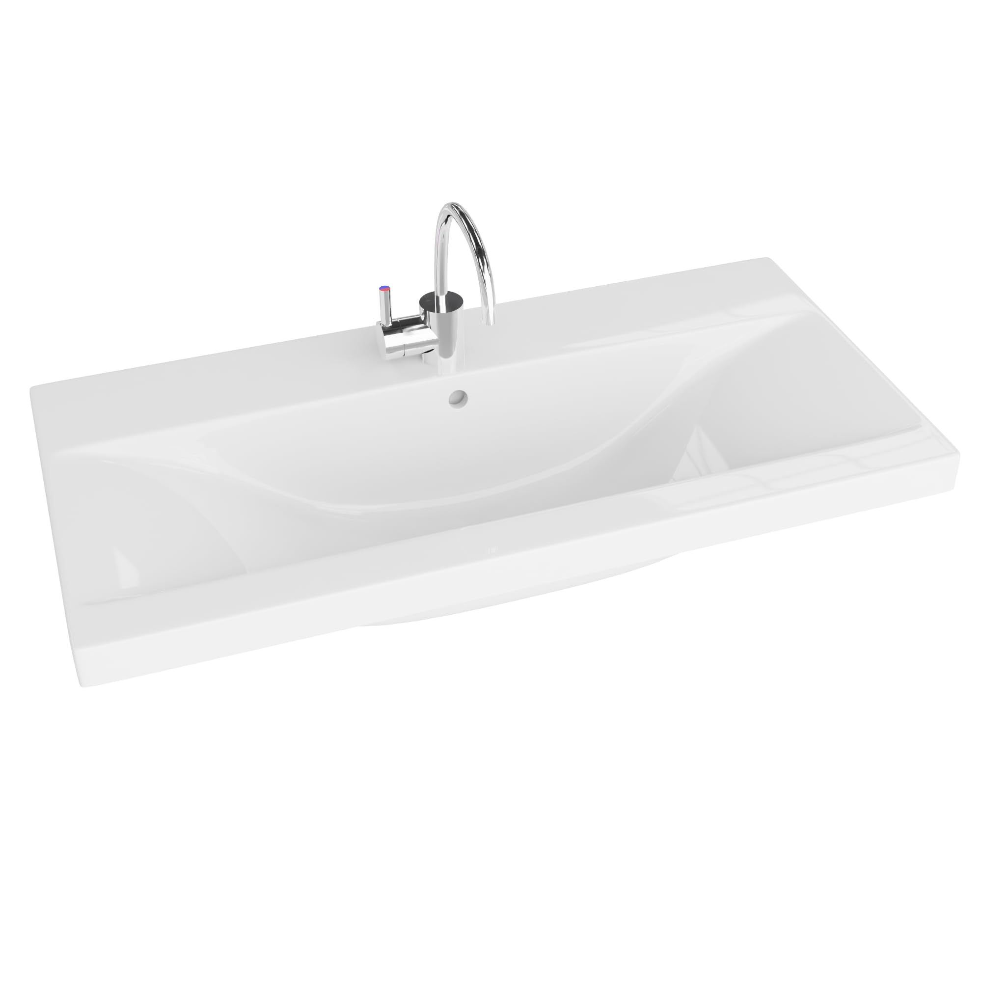 LAVITA Lavabo per mobili California 800 con troppopieno e foro per rubinetto, in porcellana di alta qualità, 81 x 39 x 17 cm, bianco lucido