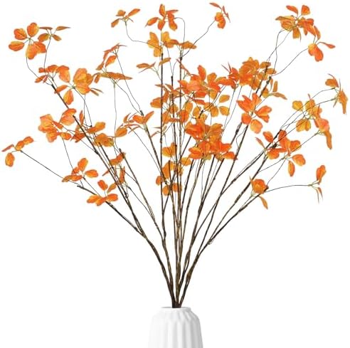 6Pcs 40'' Fall Artificial Branches Faux Autumn Stems Fall Plant Branches Ficus Twig Leaves Fall Eucalyptus Branches for Autumn Thanksgiving Home Office Wedding Vase Fillers DIY Craft Decors