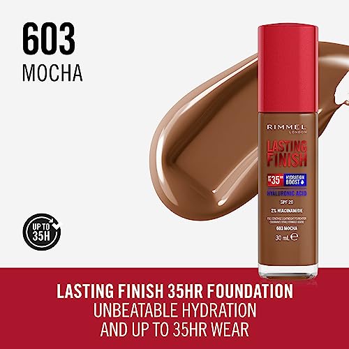 Rimmel Lasting Finish 35Hr Foundation 603 Mocha, Full Coverage, Hydrating, SPF20, Hyaluronic Acid, Vitamin E, 2% Niacinamide - Image 2