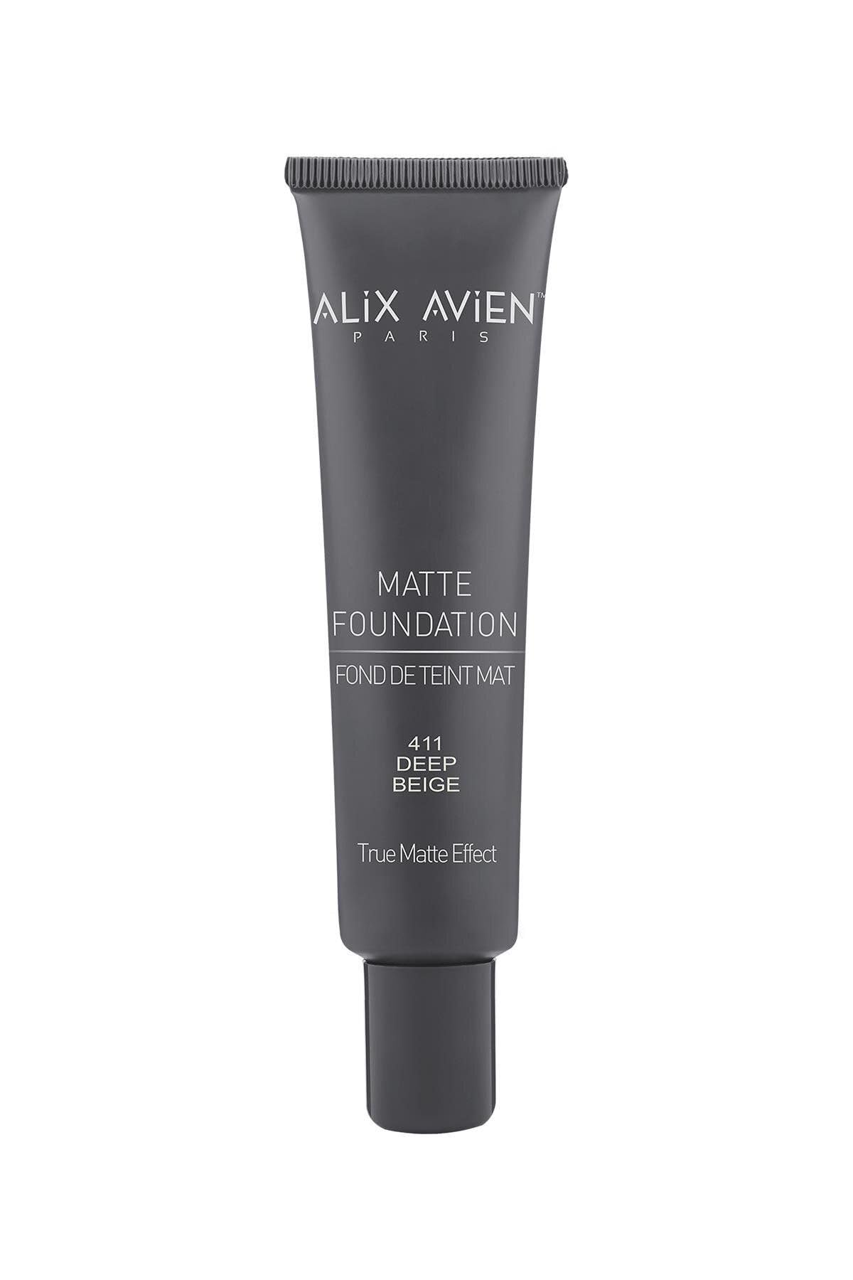 ALIX AVIEN Uzun Süre Kalıcı Doğal Mat Bitişli E Vitamini Içeren Mat Fondöten - Matte Foundation 411 Deep Beige