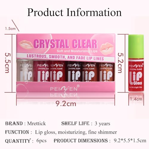 Mrettick 6PCS Big Brush Head Lip Oil set, Ultra-Hydrating & Nourishing, Smooth Glossy Finish Lip Glow Oil, Shiny and Vegan Tinted Lip Gloss, Non-Sticky Formula - Image 8