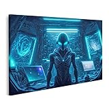 islandburner Bild auf Leinwand Humanoides Alien steht Futuristisches Kontrollpult Raumschiff Kommandoposten Hum Bilder Wandbilder Poster IUXT-1P