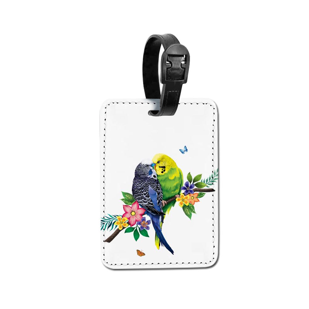 WIRESTER PU Leather Luggage Tag Name Tag Bag Tag for Travel Suitcase Baggage Luggage - Budgie Parakeet Lovebird